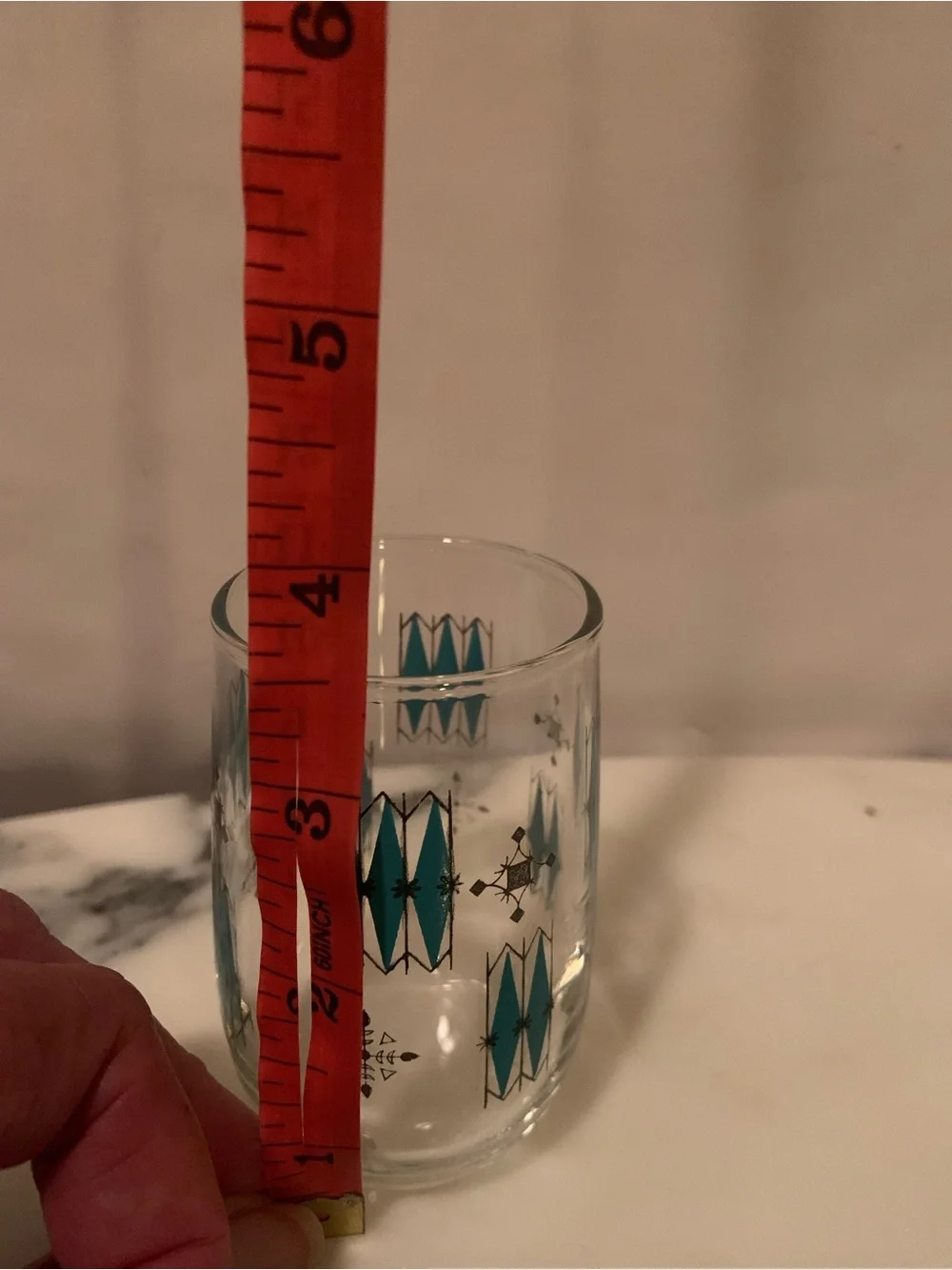 Vintage Mid-Century Modern Atomic Teal & Black Geometric Juice Glasses Set Of 4